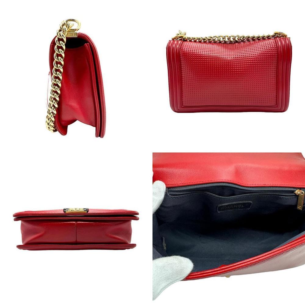 Chanel Red Leather Boy Bag  Shoulder